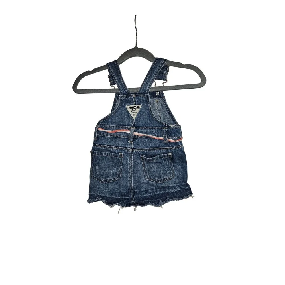 OshKosh B'gosh Baby Girls Blue‎ Denim Overall Jumper Dress 9M Frayed Hem B